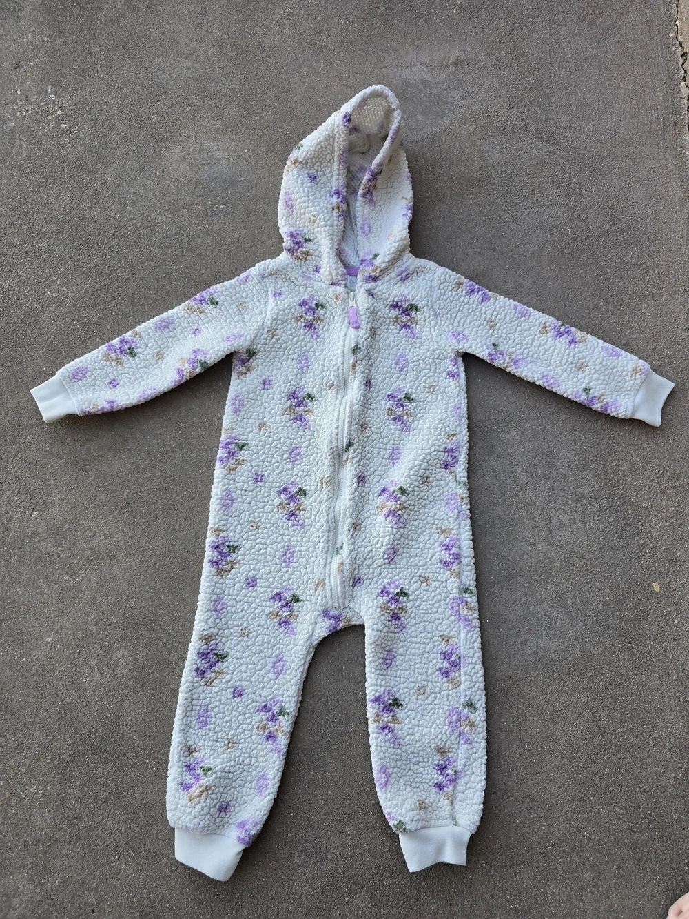 Carter's Girl's White Hooded Fleece One-Piece with Purple Floral Print Size 24M